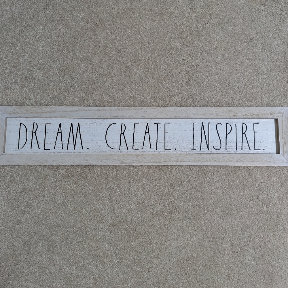 EUC Rae Dunn "DREAM. CREATE. INSPIRE." Whitewashed Wood Hanging Sign